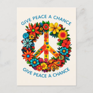 Wildflowers Peace Sign floral wreath Postcard