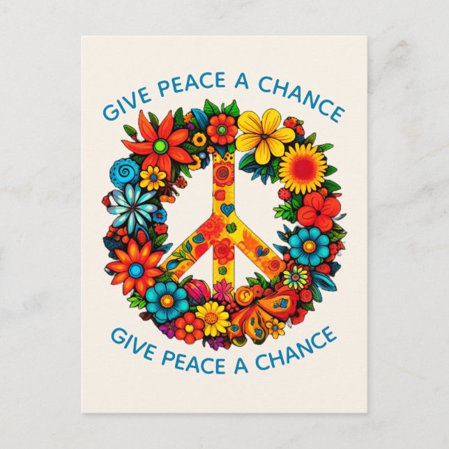 Wildflowers Peace Sign floral wreath Postcard (Front)