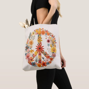Wildflowers Peace Sign floral wreath Tote Bag