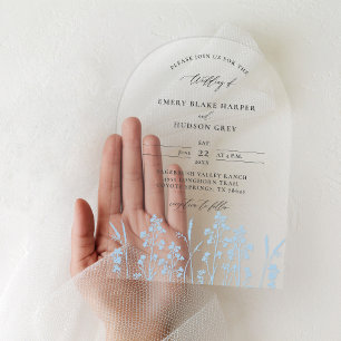 Wildflowers Peri Blue Modern Arch Clear Wedding Acrylic Invitations