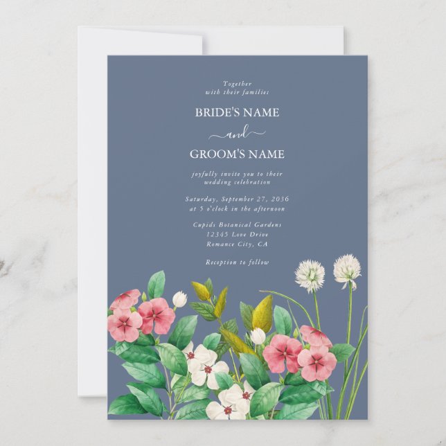 Wildflowers Periwinkle Dusty Blue Wedding Invitation (Front)
