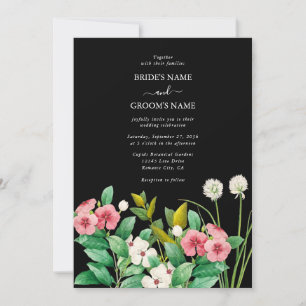 Wildflowers Periwinkle Watercolor Black Wedding Invitation
