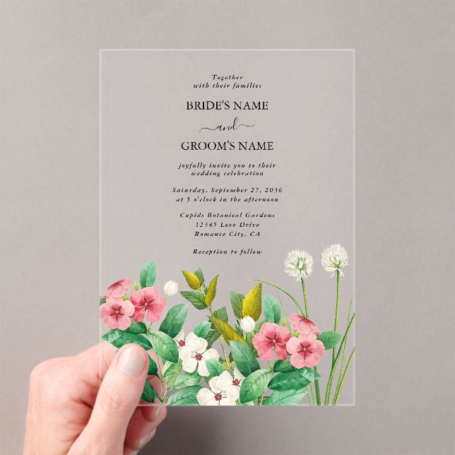 Wildflowers Periwinkle Watercolor Wedding Acrylic Invitations (Insitu (Handheld))