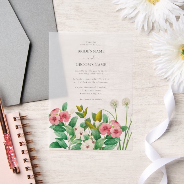 Wildflowers Periwinkle Watercolor Wedding Vellum Invitations (Wedding)