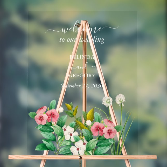 Wildflowers Periwinkle Watercolor Wedding Welcome Acrylic Sign (Neutral)