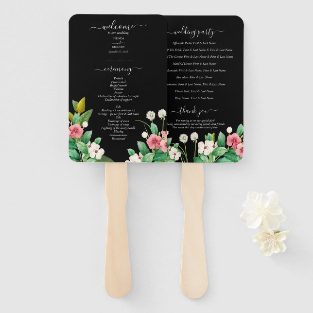Wildflowers Periwinkle Wedding Black Program Hand Fan (Front and Back)