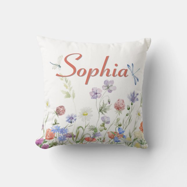 Wildflowers Personalized Custom Name Throw Pillow (Front)