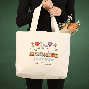 Wildflowers Personalized Kindergarten Teacher Name Large Tote Bag