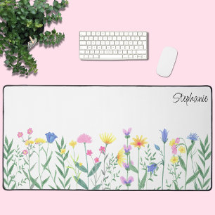 Wildflowers Personalized Script Name Desk Mat