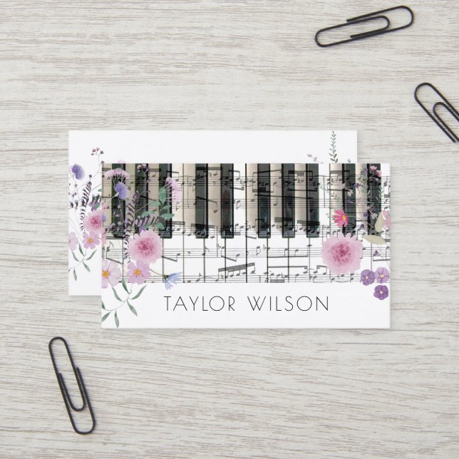 wildflowers pianist music teacher business card (Front/Back In Situ)