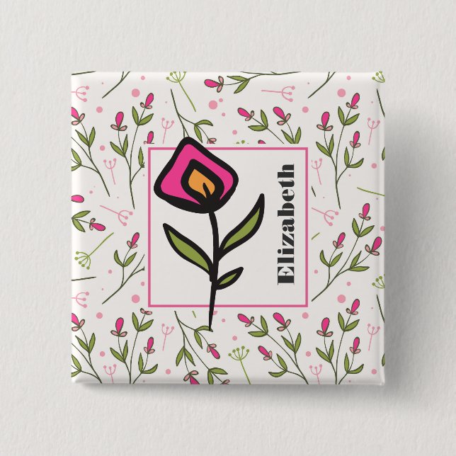 Wildflowers - Pink and Orange Petals Personalized 2 Inch Square Button (Front)