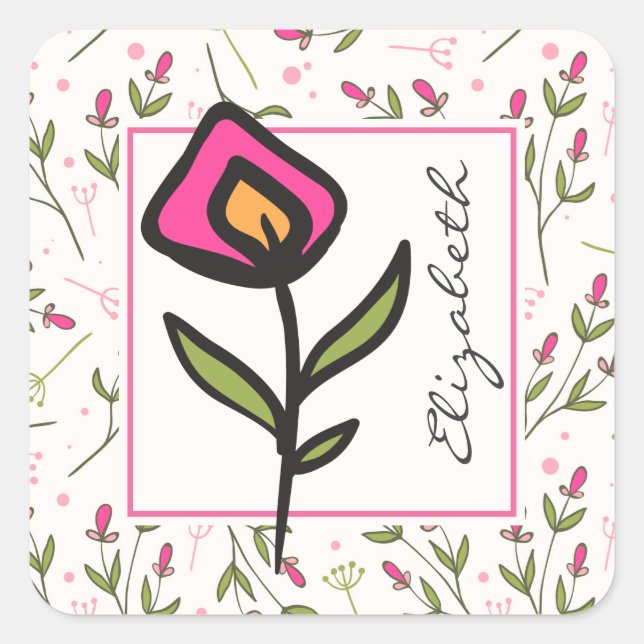 Wildflowers - Pink and Orange Petals Personalized Square Sticker (Front)