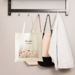 Wildflowers pink beige bridesmaid tote bag<br><div class="desc">Transparent background. decorated with wildflowers in pink and beige.  Personalize and add your bridemaide's name.
Back: no design</div>