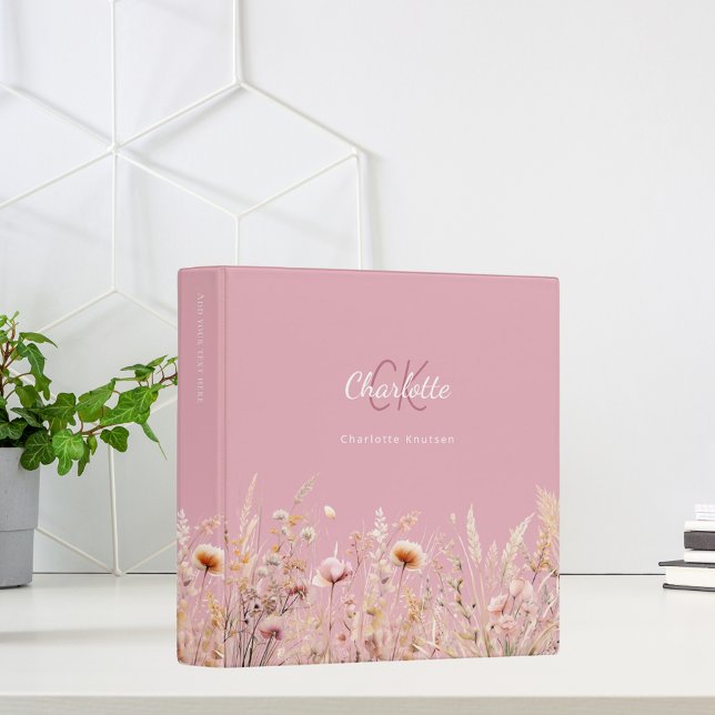 Wildflowers pink beige cream monogram binder (Creator Uploaded)