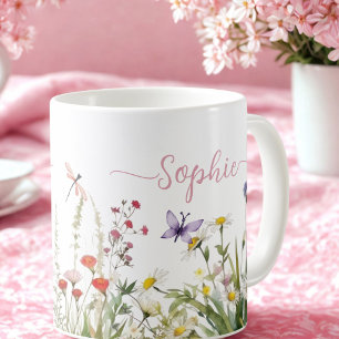 Wildflowers Pink Custom script  name Coffee Mug