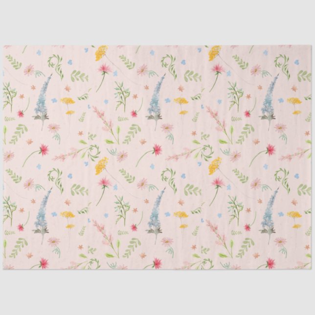 Wildflowers Pink Floral Yellow Flowers Decoupage Tissue Paper (Front)
