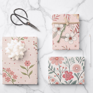 Wildflowers Pink Pastel Botanical Garden Floral  Wrapping Paper Sheet