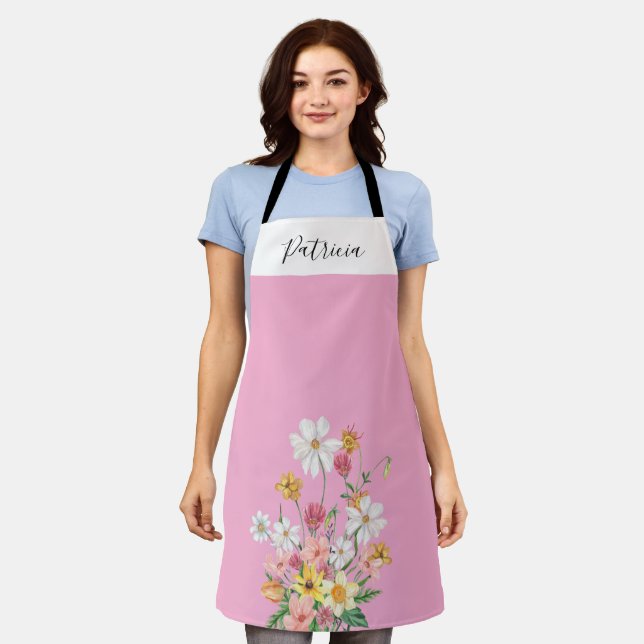 Wildflowers Pink Personalized Apron (Worn)