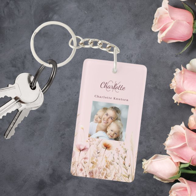 Wildflowers pink photo monogram keychain (Creator Uploaded)