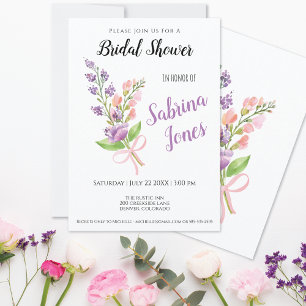 Wildflowers Pink Ribbon Bouquet Bridal Shower Invitation