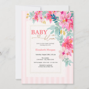 Wildflowers Pink Stripes Baby in Bloom Baby Shower Invitation