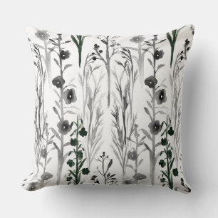Wildflowers Plants Botanical Watercolor Grasses Throw Pillow