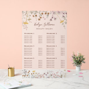 Wildflowers Price List Acrylic Sign