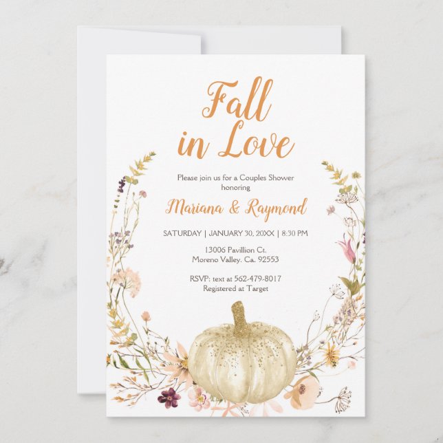 Wildflowers Pumpkin Fall In Love Couples Shower Invitation (Front)