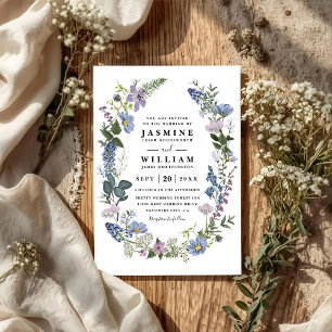 Wildflowers Purple Elegant Modern QR Code Wedding Invitation
