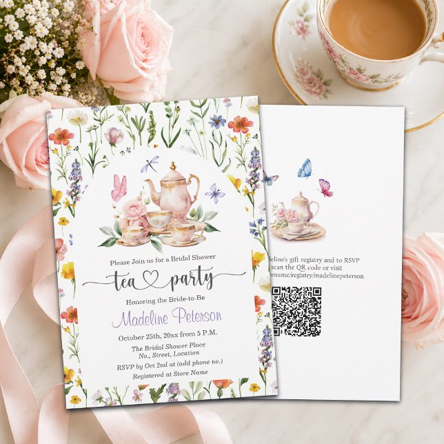 Wildflowers QR Code Tea Party Bridal Shower  Invitation (Creator Uploaded)