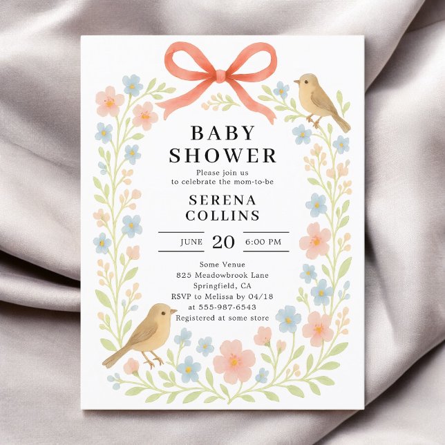 Wildflowers Red Bow Baby Shower Postcard (Creator Uploaded)