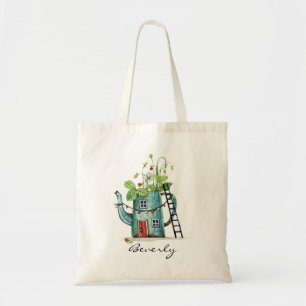 Wildflowers Red Door Teal Teapot Fairytale Cottage Tote Bag