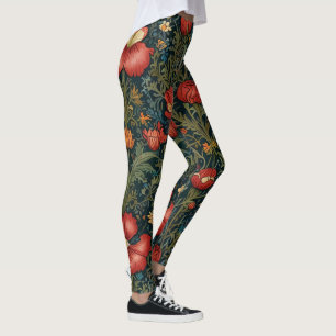 Wildflowers Red Pattern William Morris Style  Leggings