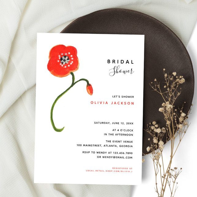 Wildflowers Red Poppy Modern Bridal Shower Invitation (Creator Uploaded)