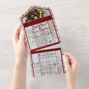 Wildflowers, Red Ribbon, Lace & Lights All In One Invitation