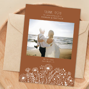 Wildflowers Retro Burnt Orange Photo Wedding  Thank You Card