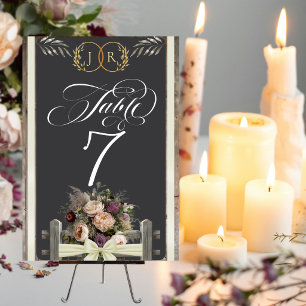 Wildflowers, Ribbon & Monogram - Cream Table Number