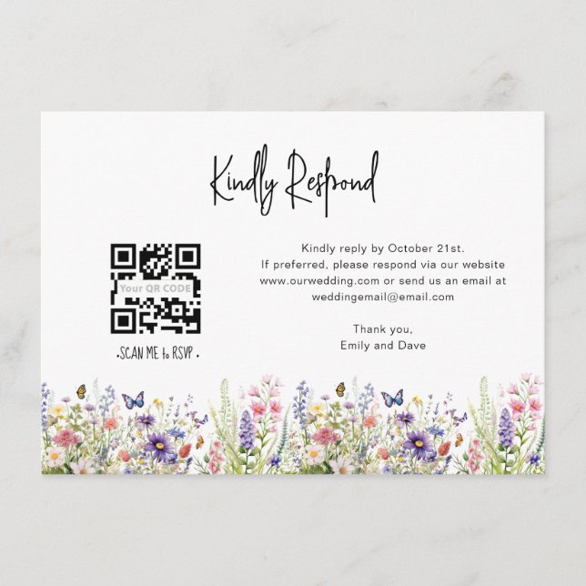 wildflowers  RSVP Wedding QR CODE Details on back Enclosure Card (Front)