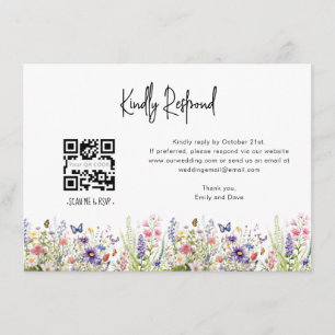 wildflowers RSVP Wedding QR CODE Details on back Enclosure Card