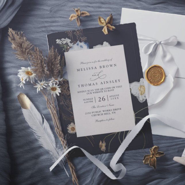 Wildflowers Rustic Boho Elegant QR Code Wedding Invitation (Creator Uploaded)