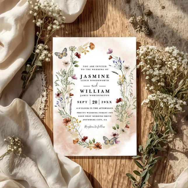 Wildflowers Rustic Elegant Modern QR Code Wedding Invitation (Creator Uploaded)