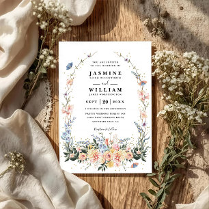 Wildflowers Rustic Spring Dusty QR Code Wedding Invitation