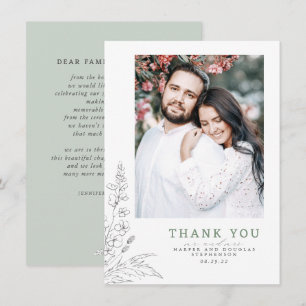 Wildflowers Sage Elegant Wedding Thank You Photo Card