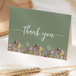 Wildflowers Sage Green Floral Baby Shower Thank You Card