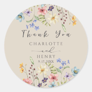 Wildflowers Simple Garden Wedding Thank You Favour Classic Round Sticker