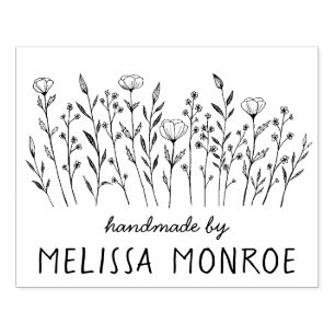 Wildflowers Simple Line Art Flowers Meadow CUSTOM Rubber Stamp