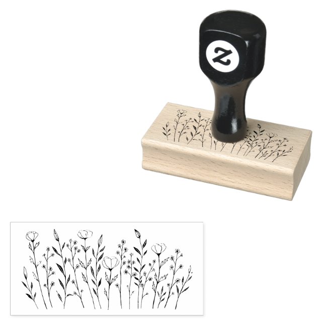 Wildflowers Simple Line Art Flowers Meadow  Rubber Stamp (Stamped)