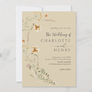 Wildflowers Simple Photo Neutral Wedding Invitation