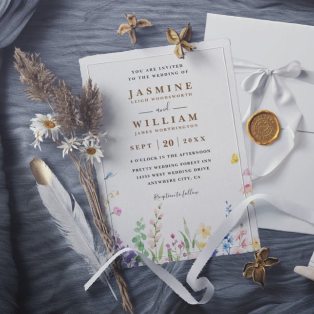 Wildflowers Spring Elegant Modern QR Code Wedding Invitation (Creator Uploaded)