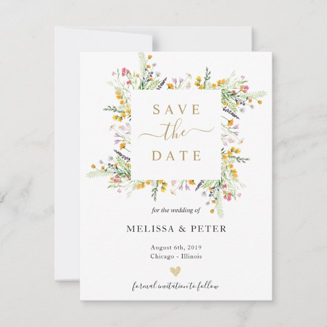 Wildflowers spring elegant wedding save the date announcement (Front)